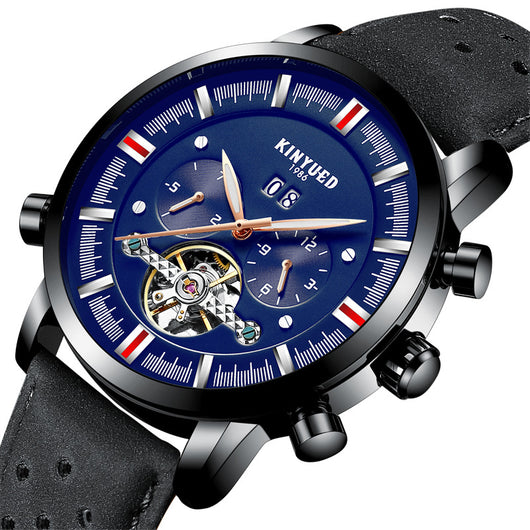 Reloj Automático Tourbillon KINYUED para Hombre con Correa de Cuero y Esfera Grande - Image 4
