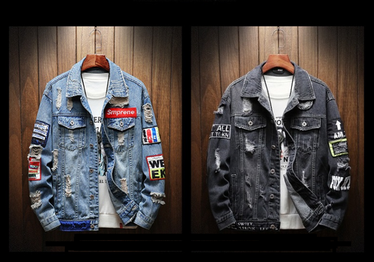 Chaqueta de Mezclilla Desgarrada Casual