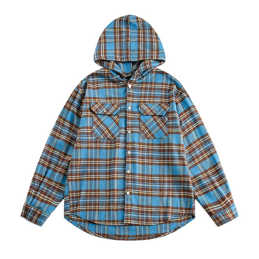 Camisa Cuadros Suelta con Capucha - Cardigan Retro Casual Europeo - Image 5