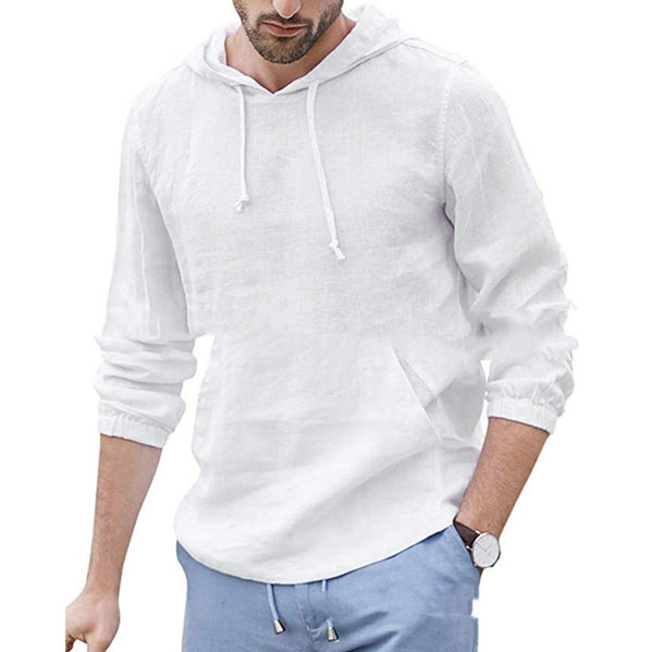 Camisa Hoodie Hombre Algodón y Lino Manga Larga Transpirable