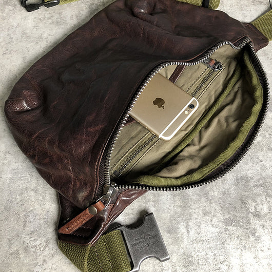 Bolsa Bandolera de Cuero Vacuno con Pliegues Vintage para Hombre - Image 13