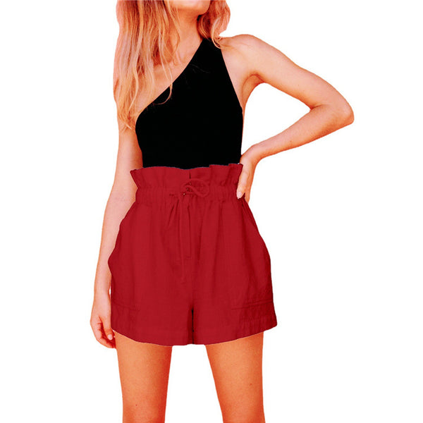 Pantalón Corto Holgado de Algodón y Lino con Cintura Ajustable