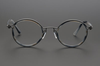 Lentes Retro de Titanio Puro Montura Redonda Carey para Miopía - Image 8