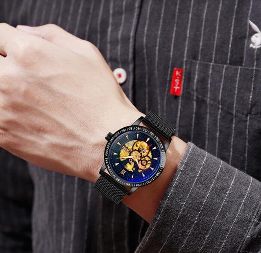 Reloj Automático Mecánico Hombre Lujo con Fondo Esqueleto Engranajes