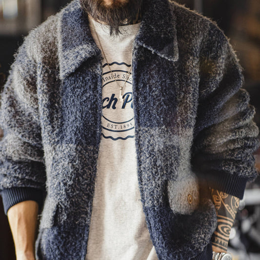 Cardigan Tipo Solapa a Cuadros para Hombre - Otoño