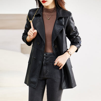 Abrigo de Cuero para Mujer Largo Primavera y Otoño - Image 2