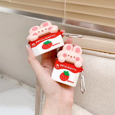 Funda Protectora para Audífonos Inalámbricos Diseño Fresa Leche en Silicona - Image 6