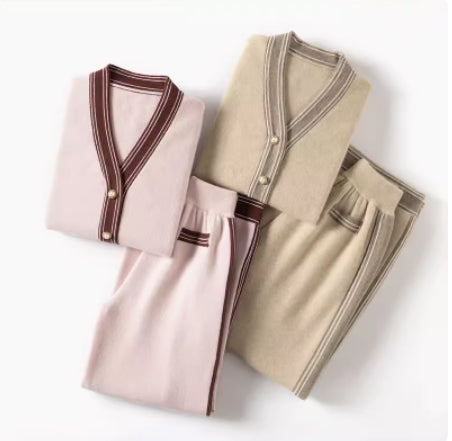Conjunto de Lujo: Cardigan de Cachemira + Pantalón Recto Ancho