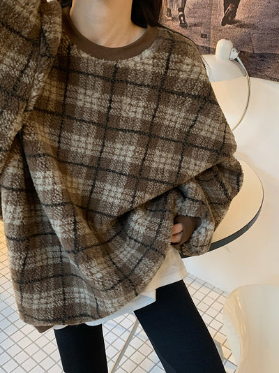 Abrigo Suéter Acolchado de Lana de Cordero a Cuadros para Mujer - Image 19