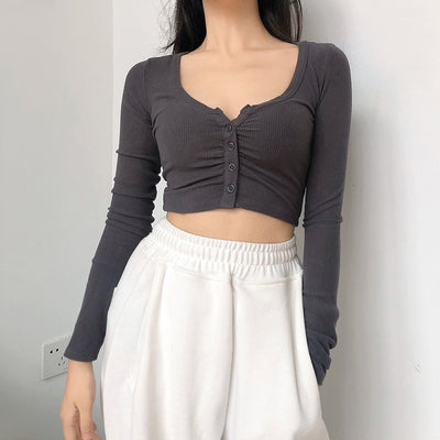 Sudadera Corta Cuello Redondo Manga Larga para Mujer - Estilo Otoño