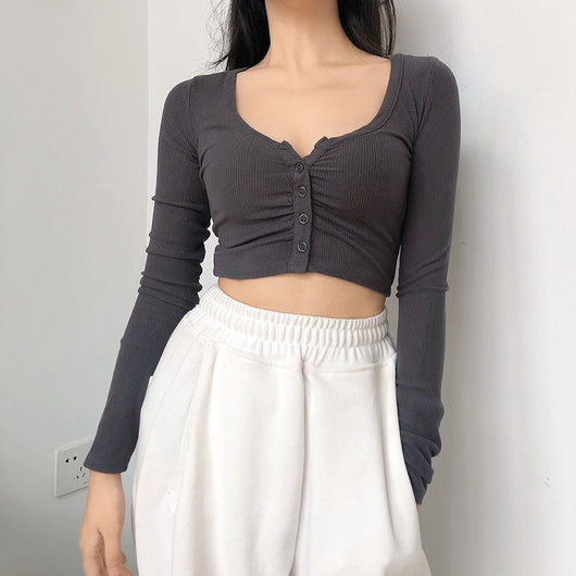 Sudadera Corta Cuello Redondo Manga Larga para Mujer - Estilo Otoño