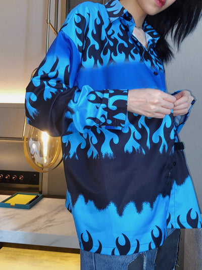 Camisa Manga Larga Estampado Llama Azul - Image 9