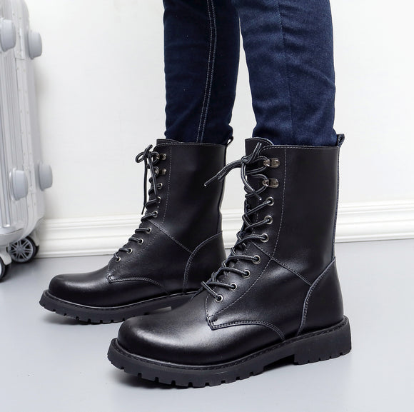Men's Leather Military Boots with Winter Lining