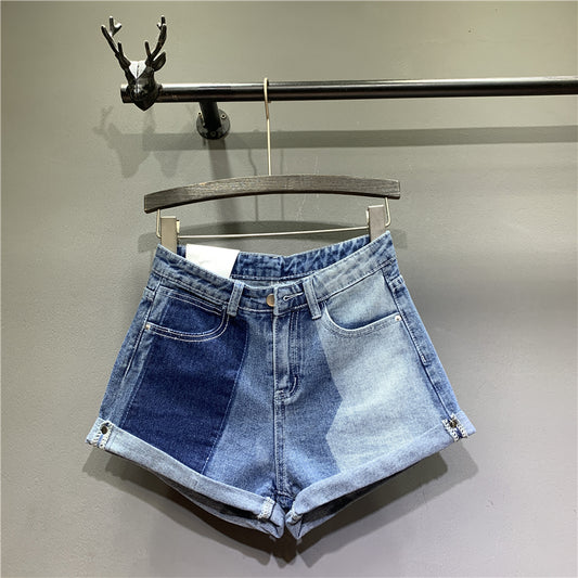 Shorts Vaqueros Cortos con Costuras Decorativas Diseño A-Line Talle Medio