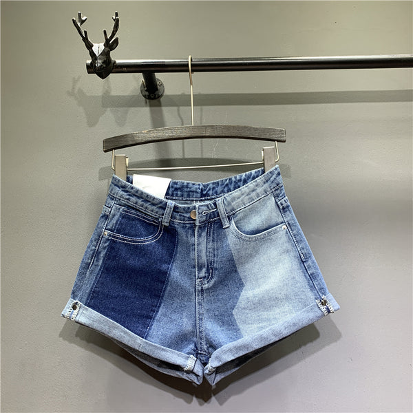 Shorts Vaqueros Cortos con Costuras Decorativas Diseño A-Line Talle Medio