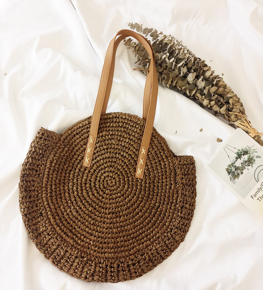 Bolsa de Playa Redonda Tejida a Mano - Bolso Cruzado de Ratán para Mujer - Image 75