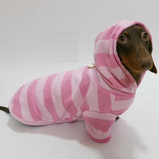 Suéter Hoodie para Mascotas Otoño-Invierno Terciopelo Suave Rayas Rosa - Image 10
