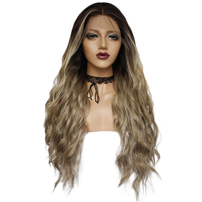 Peluca Larga Rizada Degradada con Encaje Frontal de Fibra Sintética - Image 5