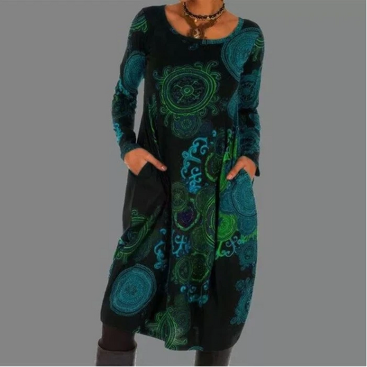 Vestido Holgado Estampado Cuello Redondo Manga Larga - Image 4