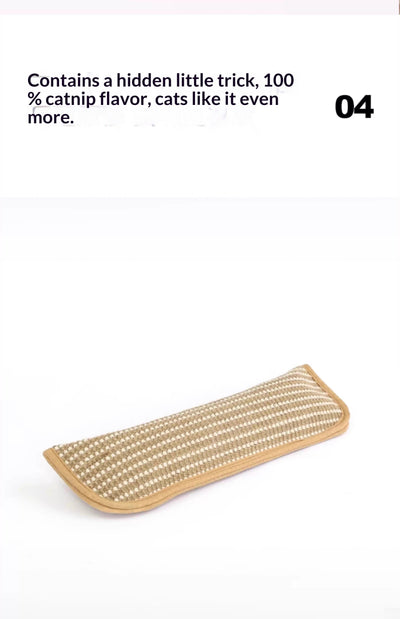 Beige and off-white woven catnip pillow toy, 34cm long and 9.5cm wide, with soft beige trim. - Image 13