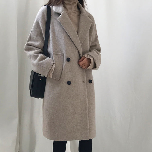 Abrigo de Lana Slim Largo Temperamento para Invierno