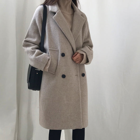 Abrigo de Lana Slim Largo Temperamento para Invierno