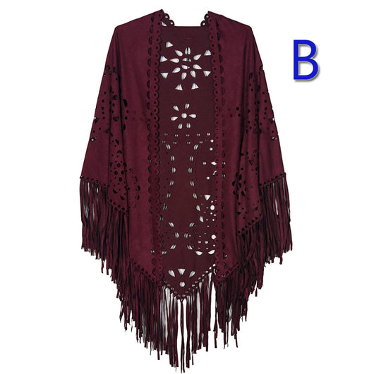 Capa Poncho de Gamuza Elástica con Flecos Versátil - Image 18