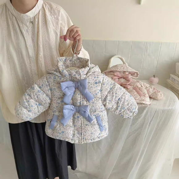 Chaqueta Abrigo Infantil Invierno con Capucha y Estampado Floral