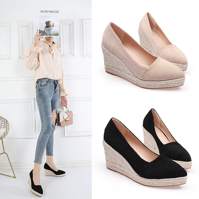 Zapatos de Tacón Alto Plataforma Punta Fina con Tejido de Paja y Tacón Grueso - Image 4