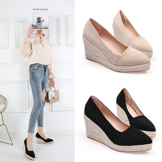 Zapatos de Tacón Alto Plataforma Punta Fina con Tejido de Paja y Tacón Grueso - Image 4