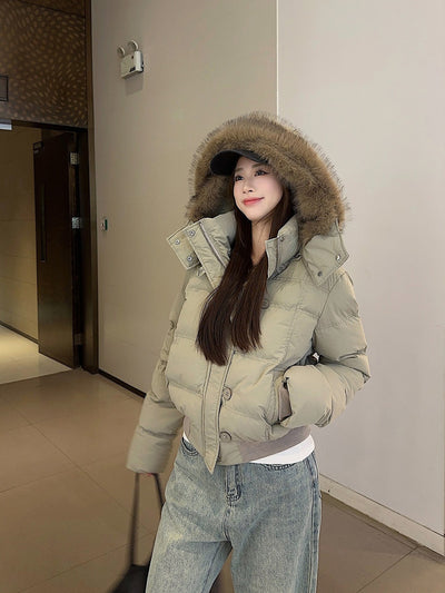 Chaqueta Corta Acolchada con Cuello de Pelaje para Mujer - Image 31