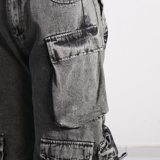 Pantalón Cargo Denim con Diseño de Cinta Decorativa y Bolsillos Múltiples - Image 15