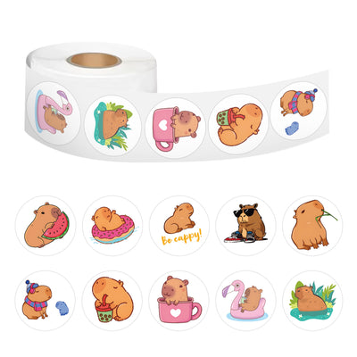 Rollo de 500 Stickers Capibara Infantiles - Pegatinas de Colores para Cuadernos y Guitarra - Image 2