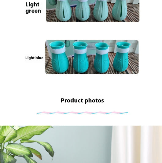 Four teal rubber cat paw covers with white hook-and-loop straps and paw print details, designed for anti-scratch protection. - Image 19