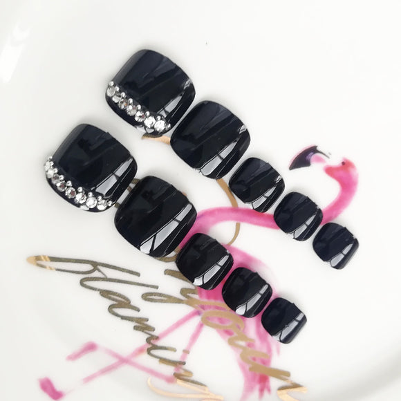 Parches de Uñas con Strass Negro - Manicura Instantánea Elegante