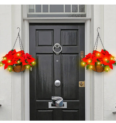 Canasta Colgante Navideña con Flores Artificiales Rojas - Decoración para Puerta - Image 11