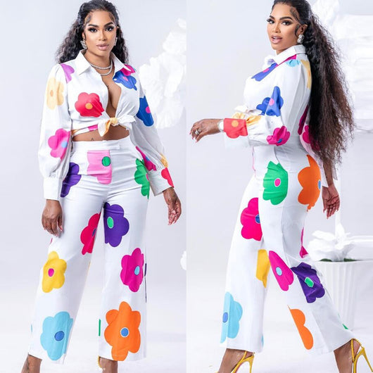 Conjunto de Dos Piezas Estampado para Mujer - Camisa y Pantalón - Image 2