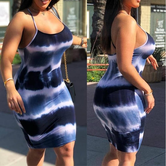 Vestido de Tirantes con Cuello Redondo y Estampado Tie-Dye