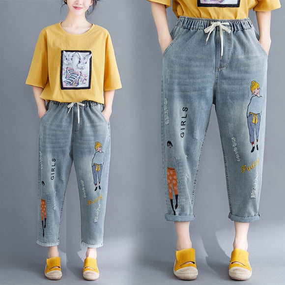 Jeans Casuales para Mujer con Bordado Artesanal