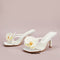 Sandalias de Tacón Alto con Punta Cuadrada y Flores Blancas