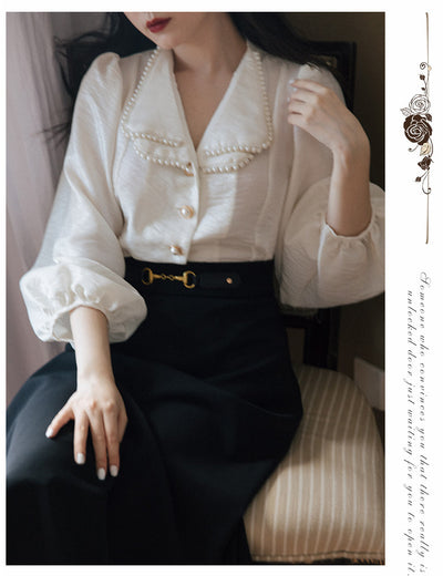 Conjunto Retro Falda y Top con Cuello de Perlas - Image 15
