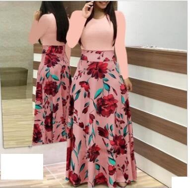 Vestido Largo Estampado Floral con Combinación de Colores Estilo Europeo y Americano - Image 9
