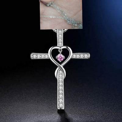Collar Colgante Cruz Cristiana Fe y Amor Infinito con Piedra de Nacimiento - Image 38