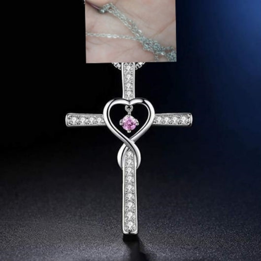 Collar Colgante Cruz Cristiana Fe y Amor Infinito con Piedra de Nacimiento - Image 38