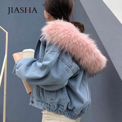 Chaqueta Bomber Denim Mujer Invierno - Abrigo Cálido con Capucha Talla Grande - Image 3