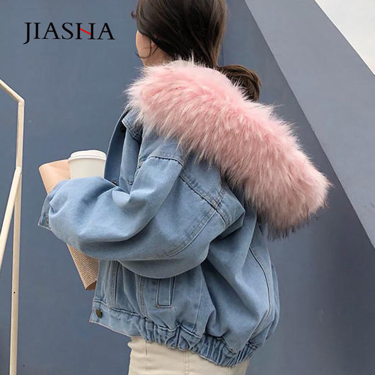 Chaqueta Bomber Denim Mujer Invierno - Abrigo Cálido con Capucha Talla Grande - Image 3