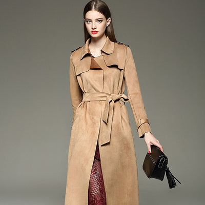 Abrigo Largo Slim Fit de Ante para Mujer - Elegancia y Calidez para Otoño e Invierno