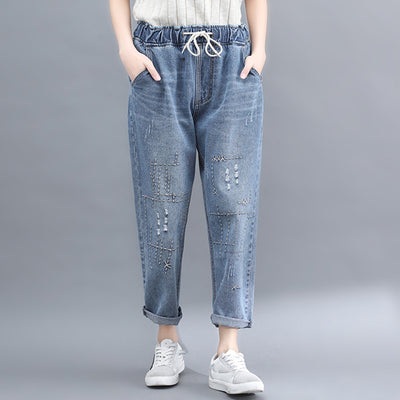 Jeans Cropped Talle Alto con Encaje Bordado y Cordones - Image 3
