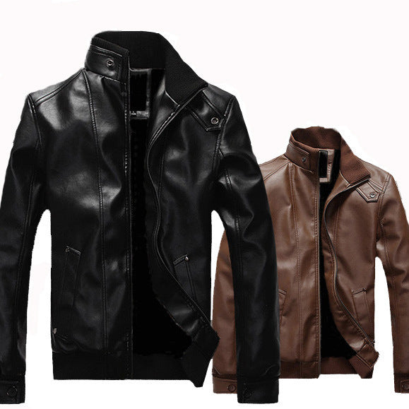 Chaqueta de Cuero Acolchada con Cuello Alzado