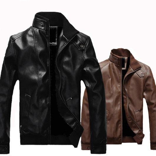 Chaqueta de Cuero Acolchada con Cuello Alzado